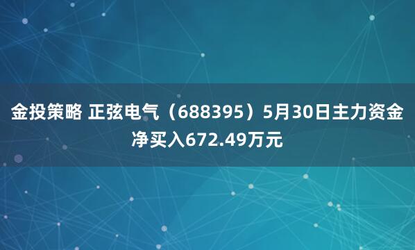金投策略 正弦电气（688395）5月30日主力资金净买入672.49万元
