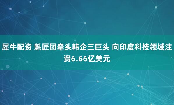 犀牛配资 魁匠团牵头韩企三巨头 向印度科技领域注资6.66亿美元